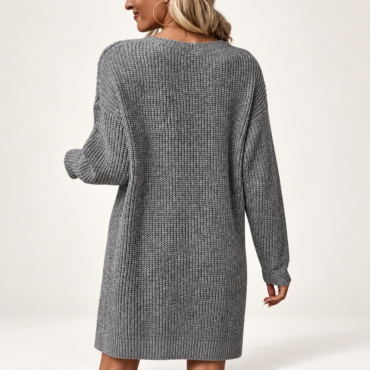 Women's Ribbed Knit Asymmetric Hem Long-Sleeve Midi Jumper Dress