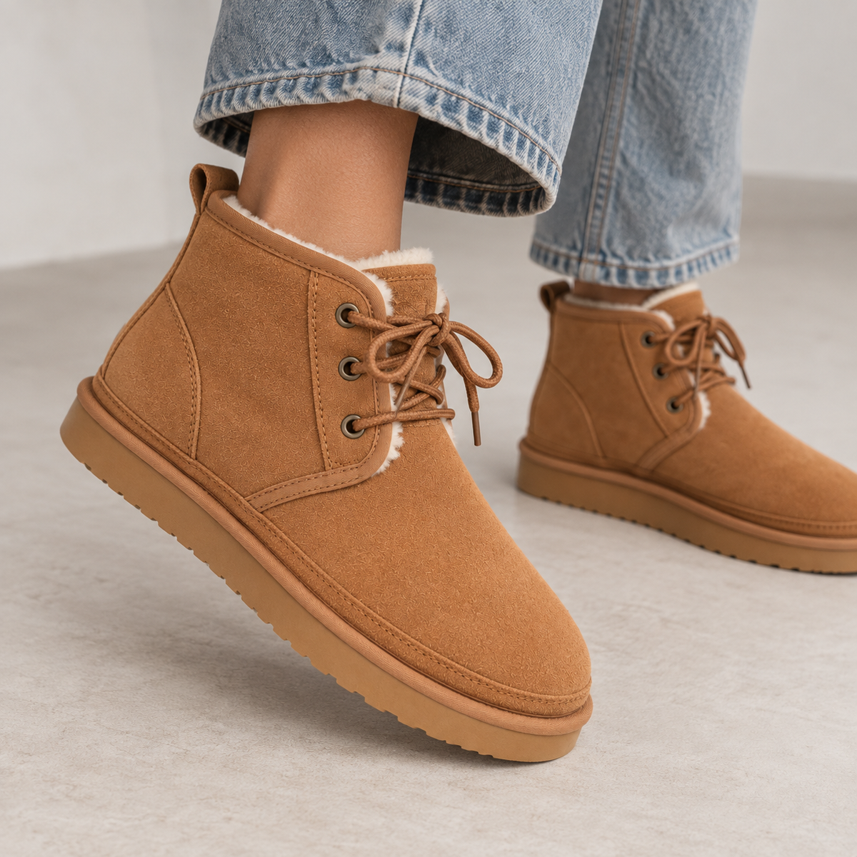 Women's Faux Suede Lace-Up Faux Fur Lined Winter Ankle Boots