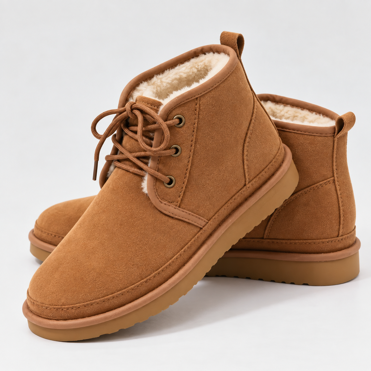 Women's Faux Suede Lace-Up Faux Fur Lined Winter Ankle Boots