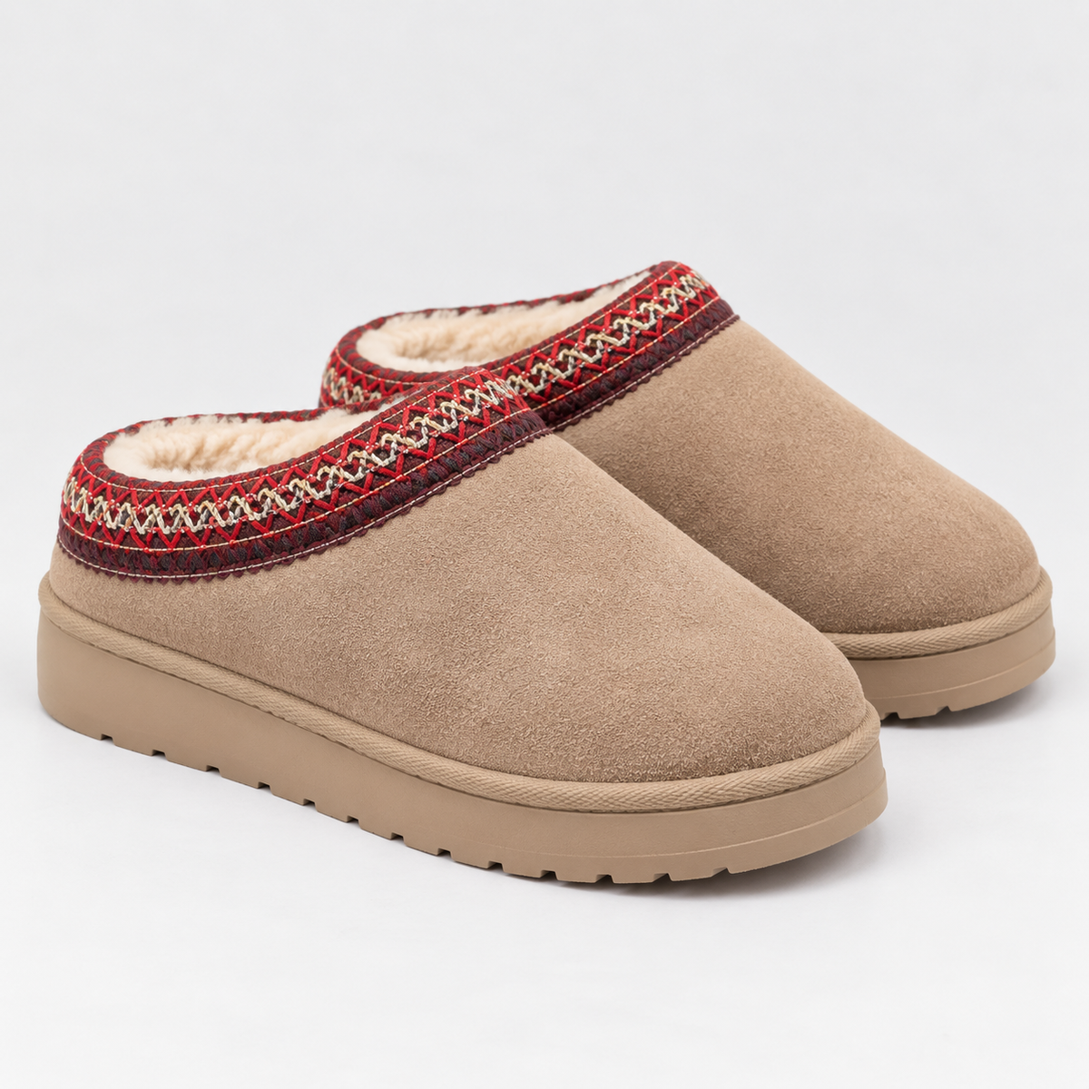 Women's Faux Suede Faux Fur Lined Woven Trim Slip-On Winter Clogs