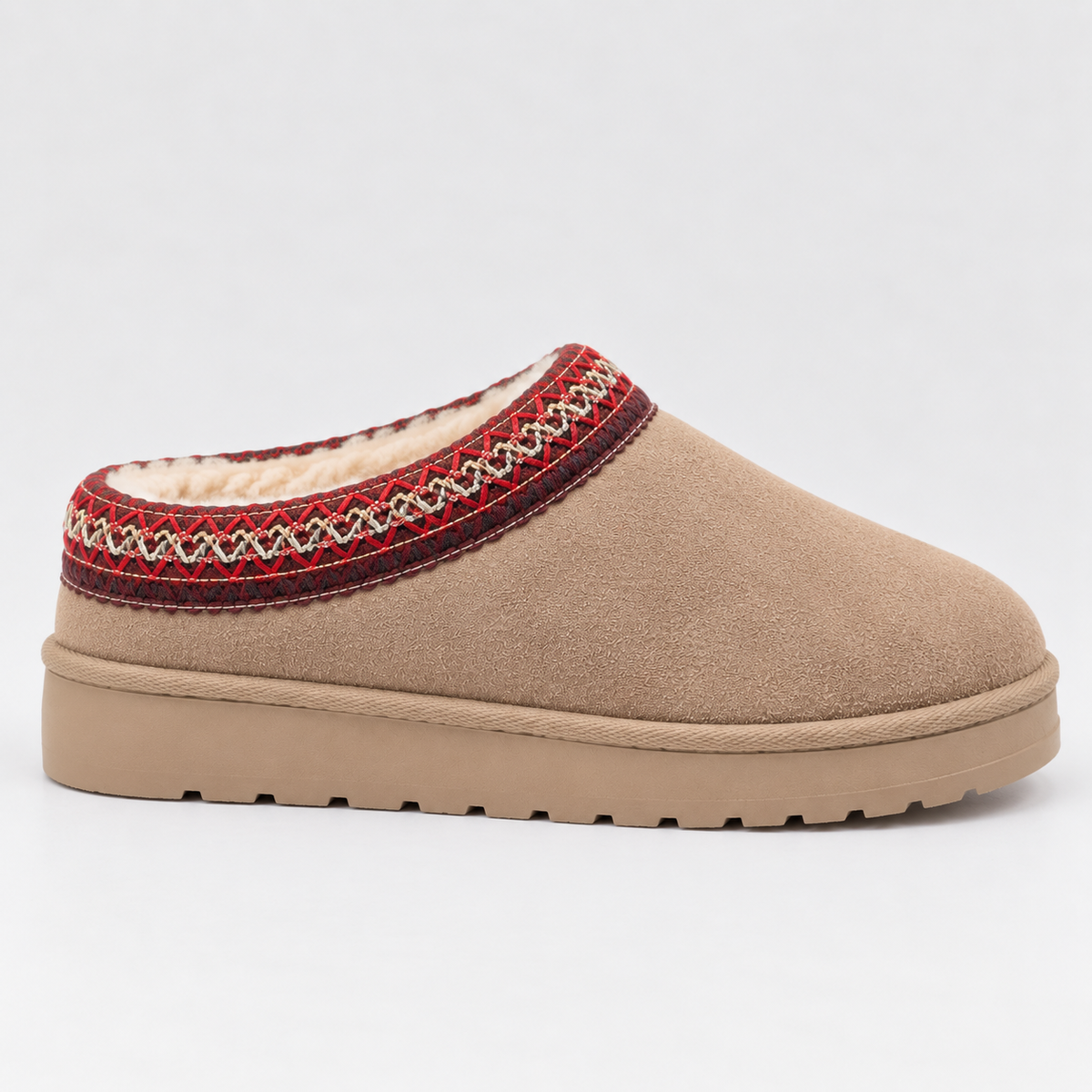 Women's Faux Suede Faux Fur Lined Woven Trim Slip-On Winter Clogs