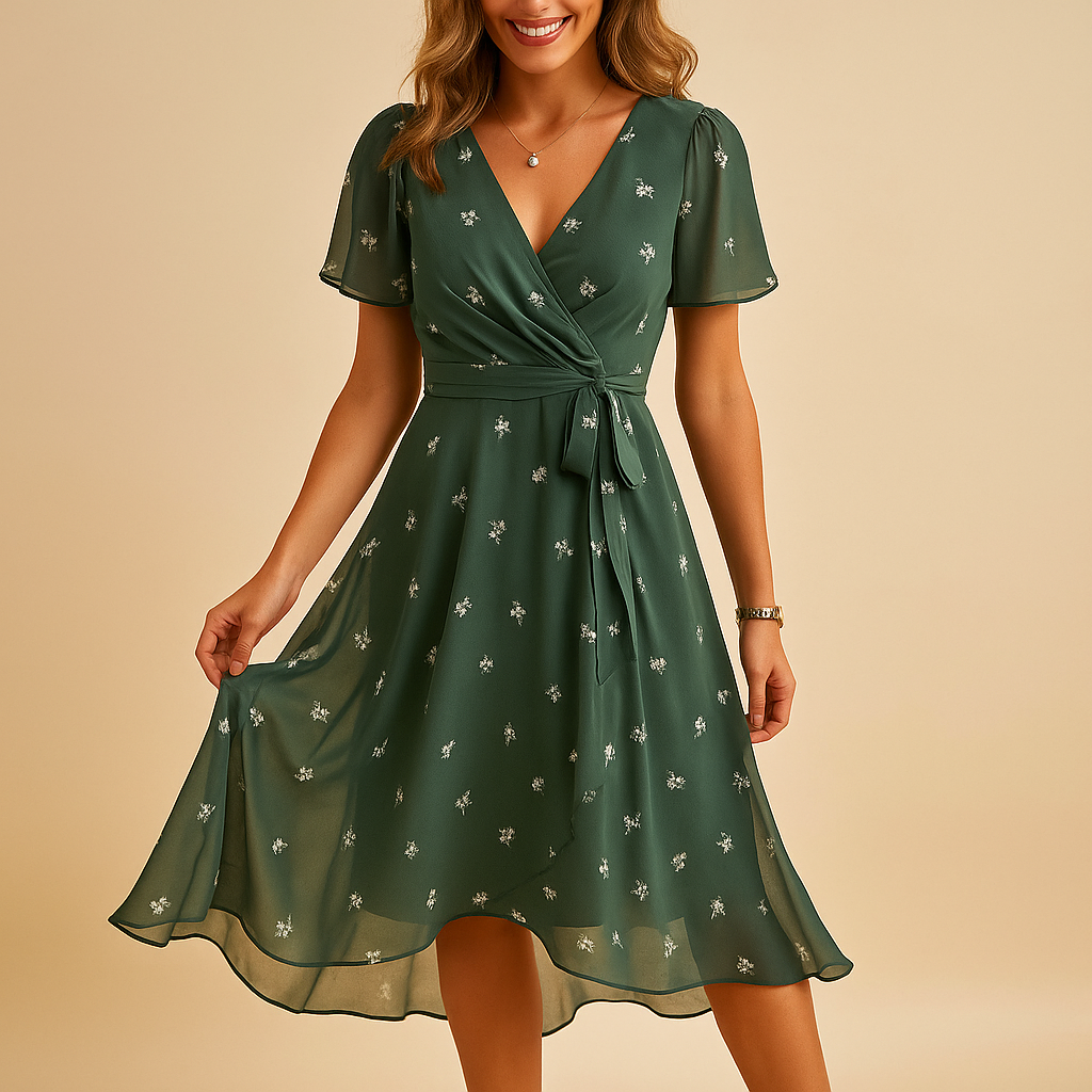 Elegant V-neck dress for women with a slim flattering fit, perfect for work, formal events, and evening outings.