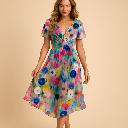 Elegant V-neck dress for women with a slim flattering fit, perfect for work, formal events, and evening outings.