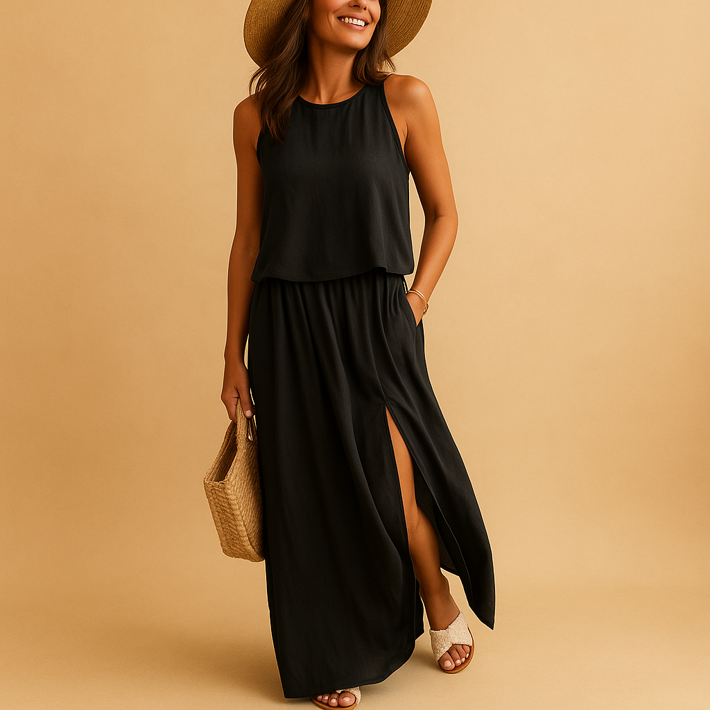 Elegant wrap dress for women named Isabella, with long adjustable straps and 20+ styling options, perfect for weddings, dinners, or special occasions.
