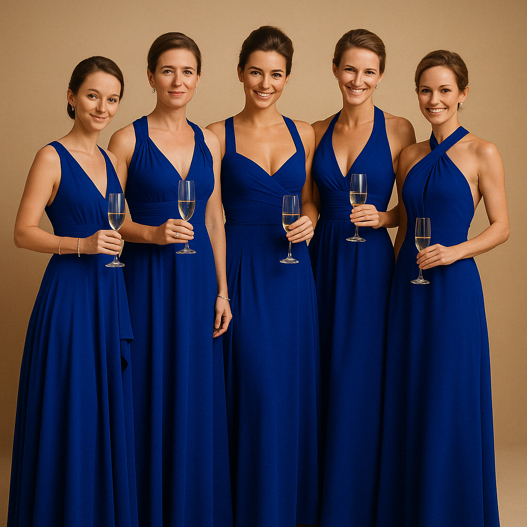 Elegant wrap dress for women named Isabella, with long adjustable straps and 20+ styling options, perfect for weddings, dinners, or special occasions.