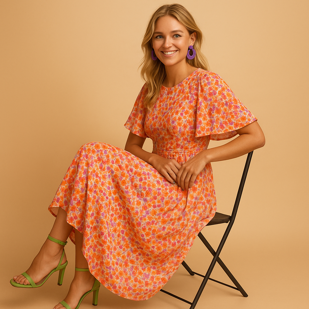 Floral maxi summer dress for women with V-neckline and flowy fit, perfect for casual summer outings or elegant evening occasions.