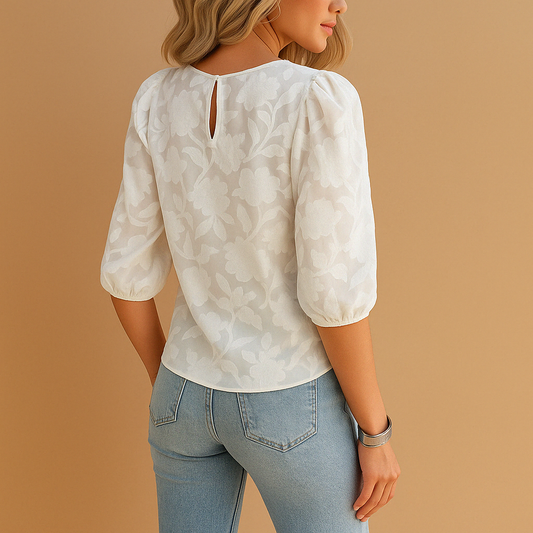Elegant floral printed top for women in white, pink, apricot, blue, and black, perfect for casual and formal occasions.