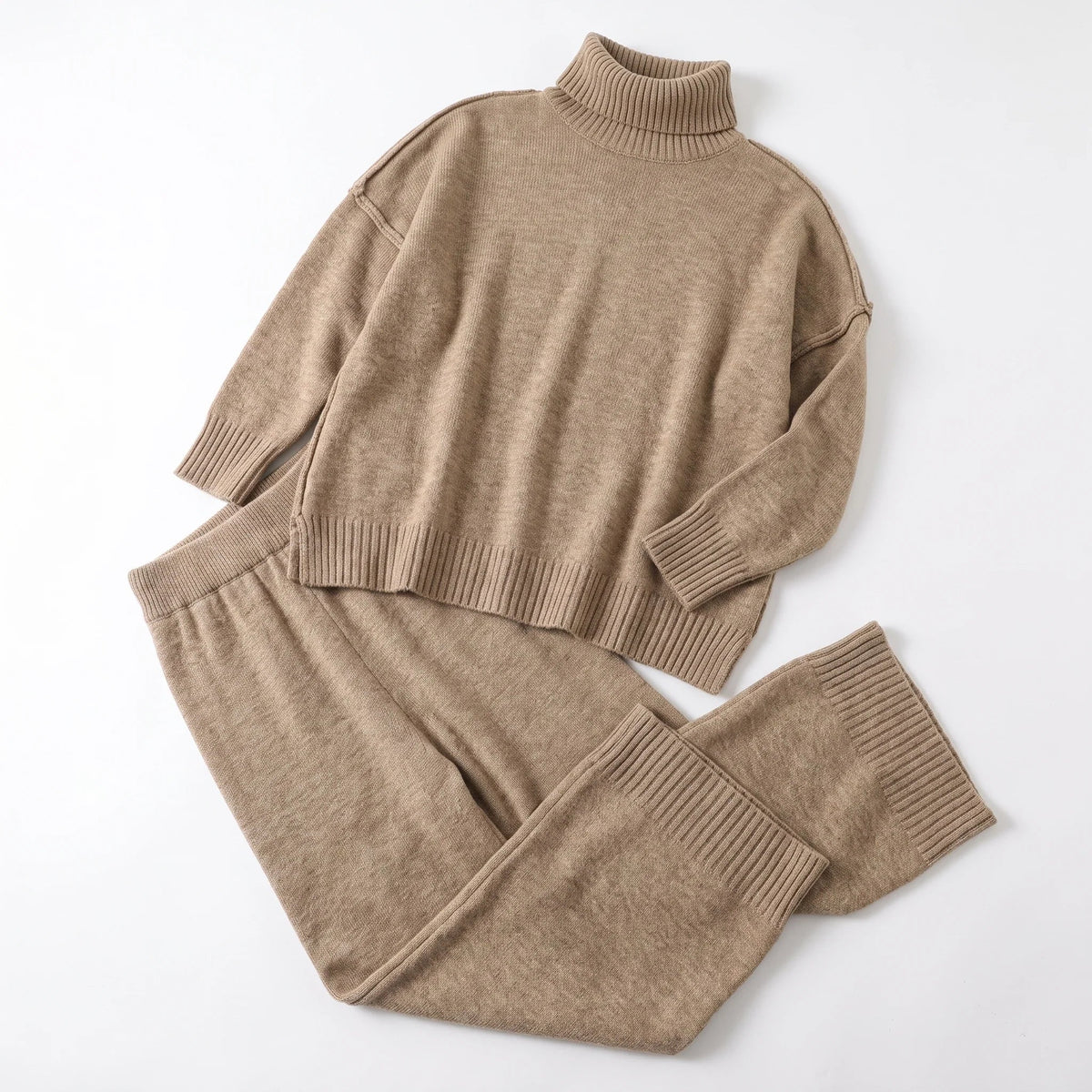 Women's Knitted Two-Piece Oversized Roll-Neck Wide-Leg Lounge Set