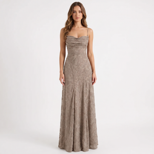 Women's Lace Maxi Dress Cowl Neck Spaghetti Strap A Line Formal