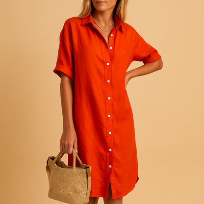 Long shirt dress for women with short sleeves and classic fit, ideal for summer days, office wear, or parties.