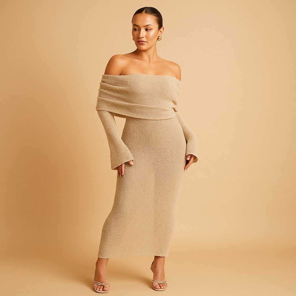 Off-shoulder summer dress for women with a chic, lightweight design, perfect for sunny days, casual outings, and stylish events.