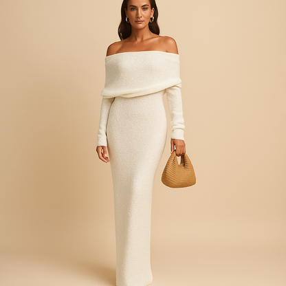 Off-shoulder summer dress for women with a chic, lightweight design, perfect for sunny days, casual outings, and stylish events.