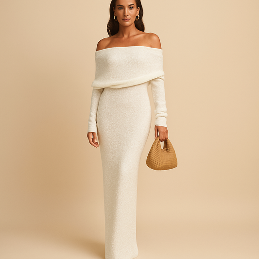 Off-shoulder summer dress for women with a chic, lightweight design, perfect for sunny days, casual outings, and stylish events.