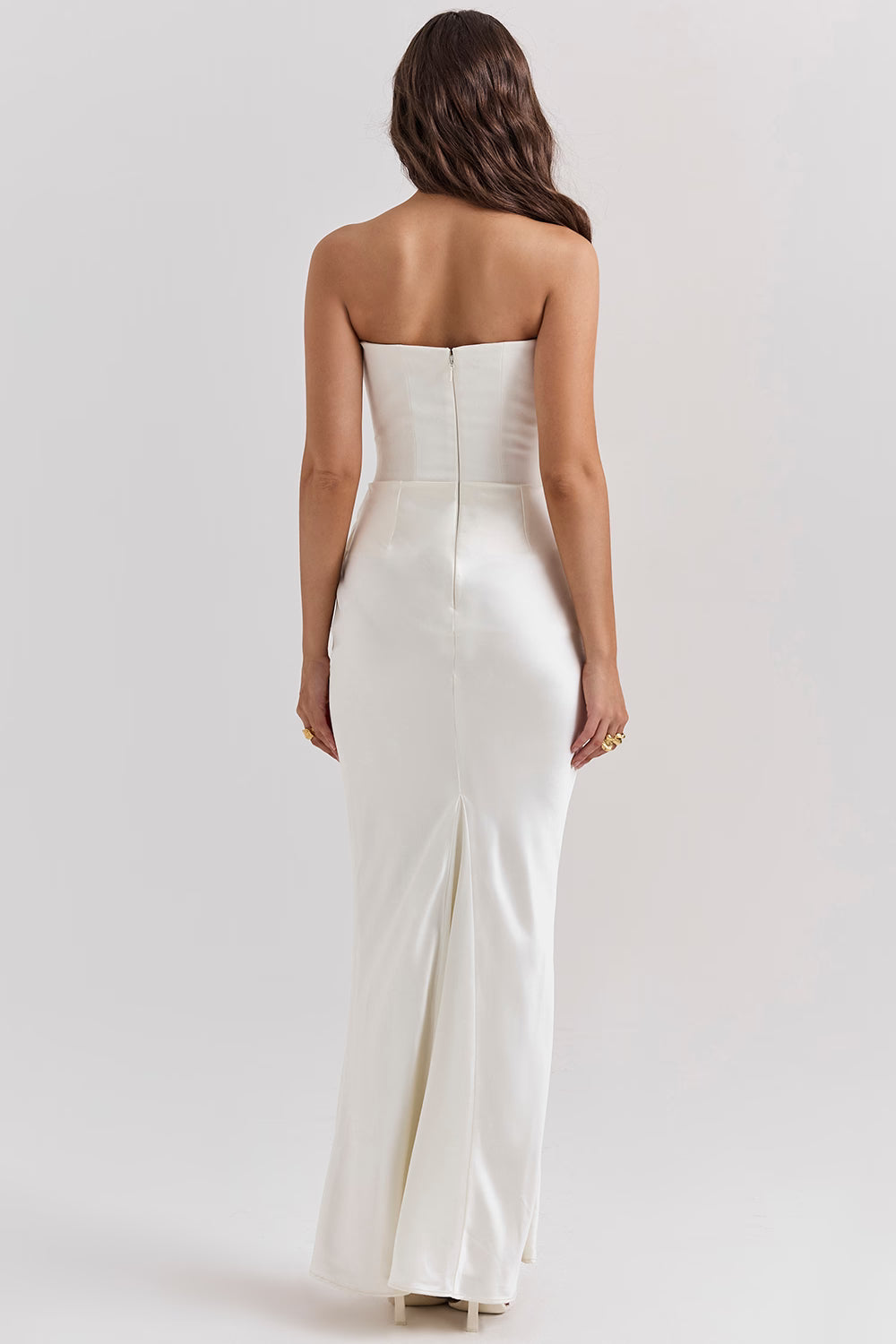 Women's Satin Corset Maxi Dress Strapless Draped Mermaid Formal