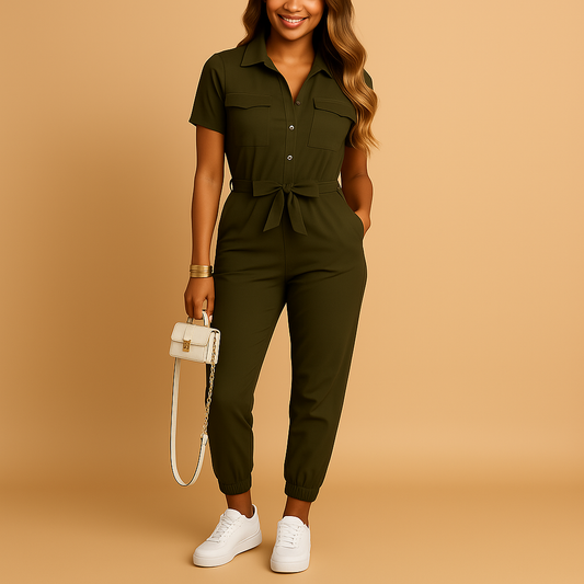 Women’s tailored jumpsuit with flattering silhouette and elegant button details, ideal for office wear, social outings, and evening dinners.